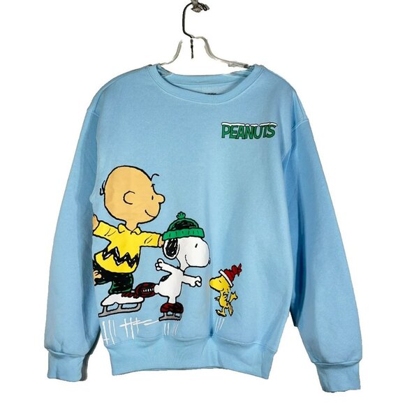 Peanuts Winter Skating Snoopy & Friends Sweatshirt Womens XS Blue - Picture 1 of 6
